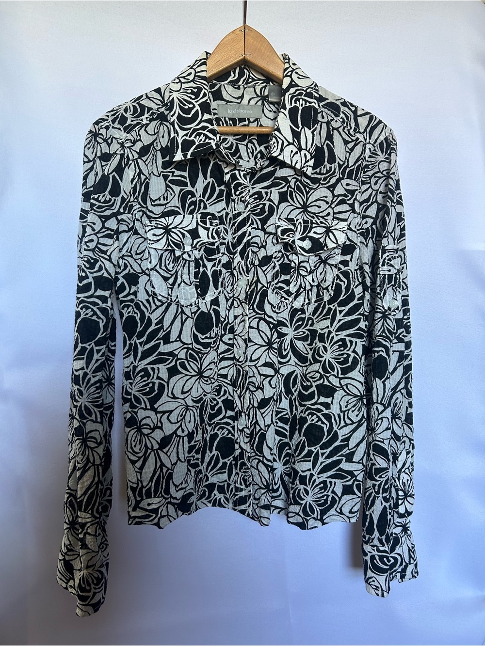 Liz Claiborne Black and White Floral Button-Front Blazer